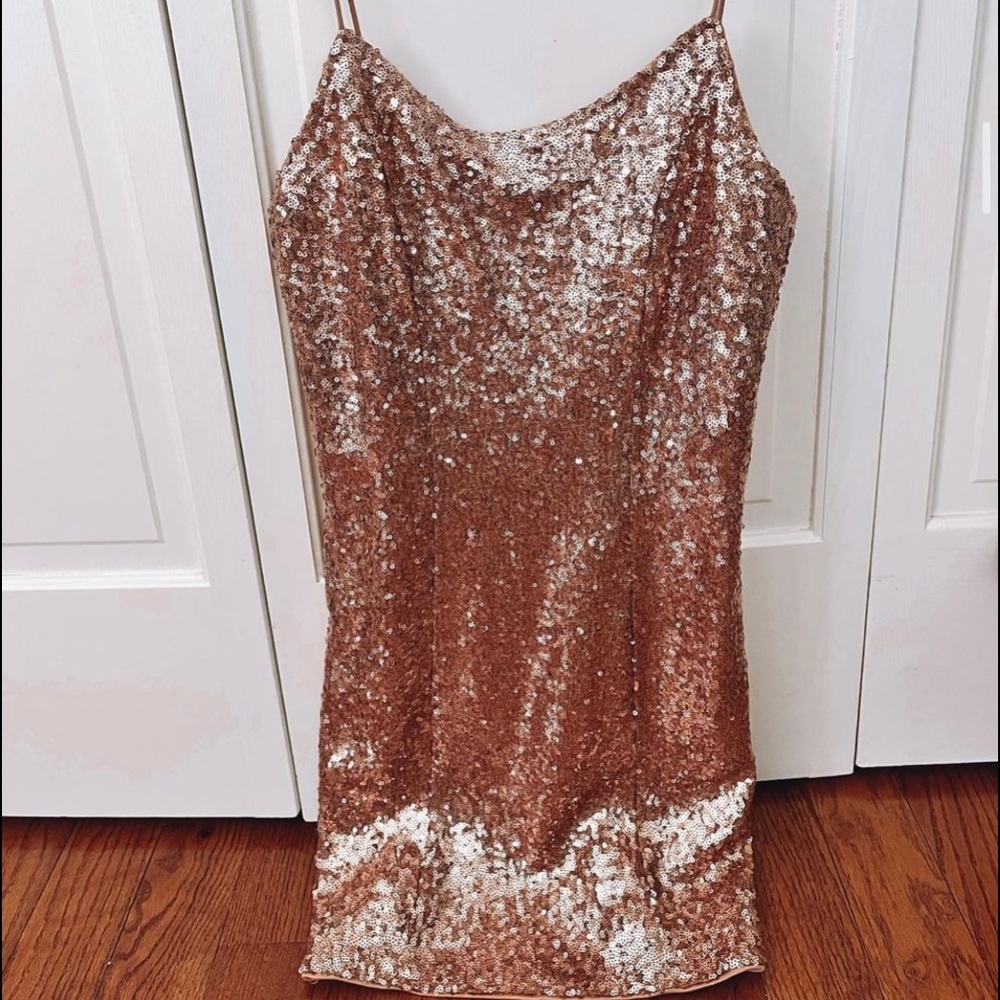 Sequined Rose Gold Mini Dress